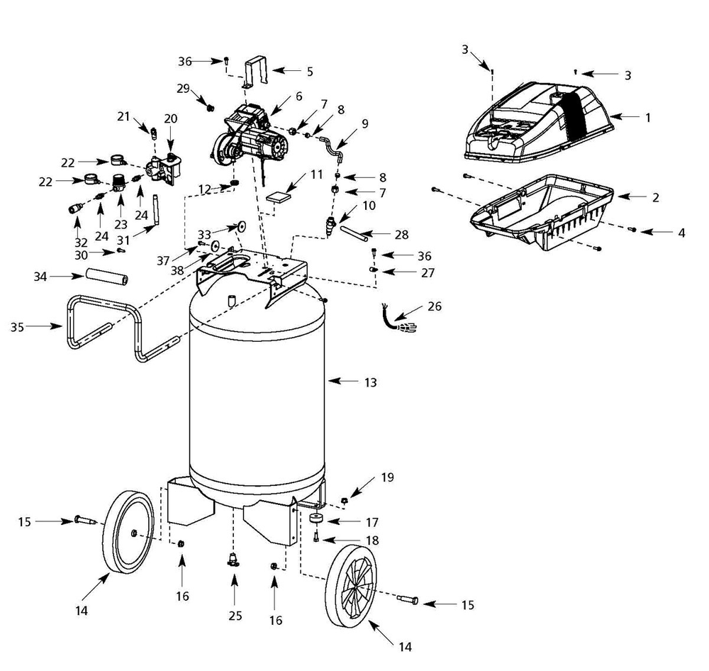 Wl660700, Wl660700aj Tank Parts Diagram and Parts List for WL660700AJ  Campbell Hausfeld Compressor